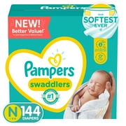 Angle View: Pampers Swaddlers Diapers, Soft and Absorbent, Size 0, 144 Count