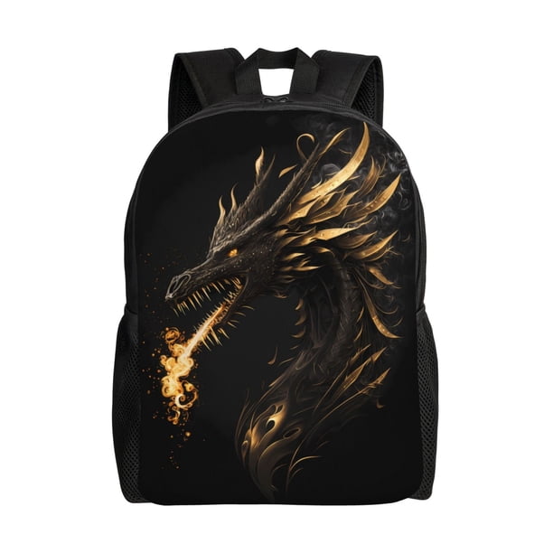 Easygdp Black And Gold Fire Dragon Mochila Versátil y Elegante: Comodidad, Almacenaje y Durabilidad para la Universidad, Trabajo, Viajes y Uso Diario