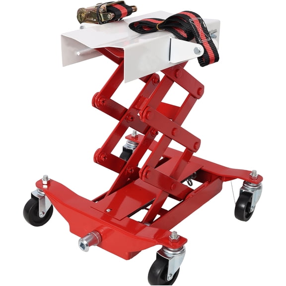 JERFIT 450 lbs Low Lift Transmission Jack with Safety Strap, Heavy Duty Steel Transmission Jack for Car Truck Repair, Garage Hydraulic Trolley with 4 Swivel Casters, Red