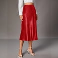 thumbnail image 6 of Skirts For Women Midi Length Elegant Satin Skirt High Waist Silky Fishtail Skirt Glossy Fake Silk Mid-Calf Skirt For Commute Party Outings Red S, 6 of 6