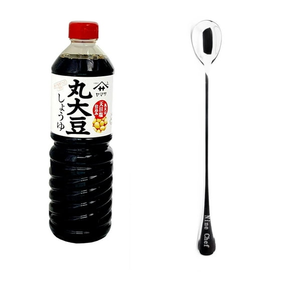 NineChef Bundle - Yamasa - Marudaizu Soy Sauce 34 fl. oz ( Pack 4) 1 NineChef Spoon, Naturally Brewed Preservative Free,Japan Imported