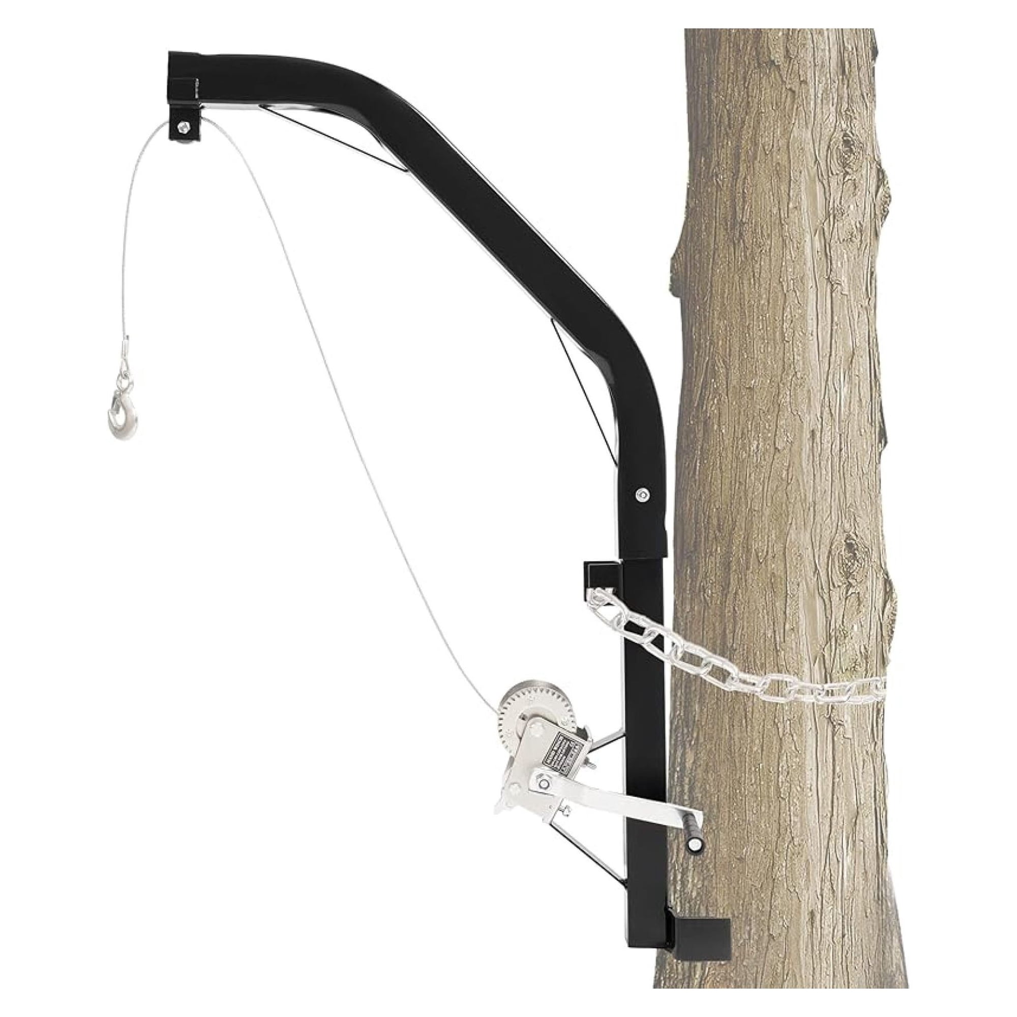 Tree Mount Hoist - Heavy Duty 500LB Hunting Game Hoist with Hand Winch & Steel Cable for Skinning Field Dressing Powder Coated Steel