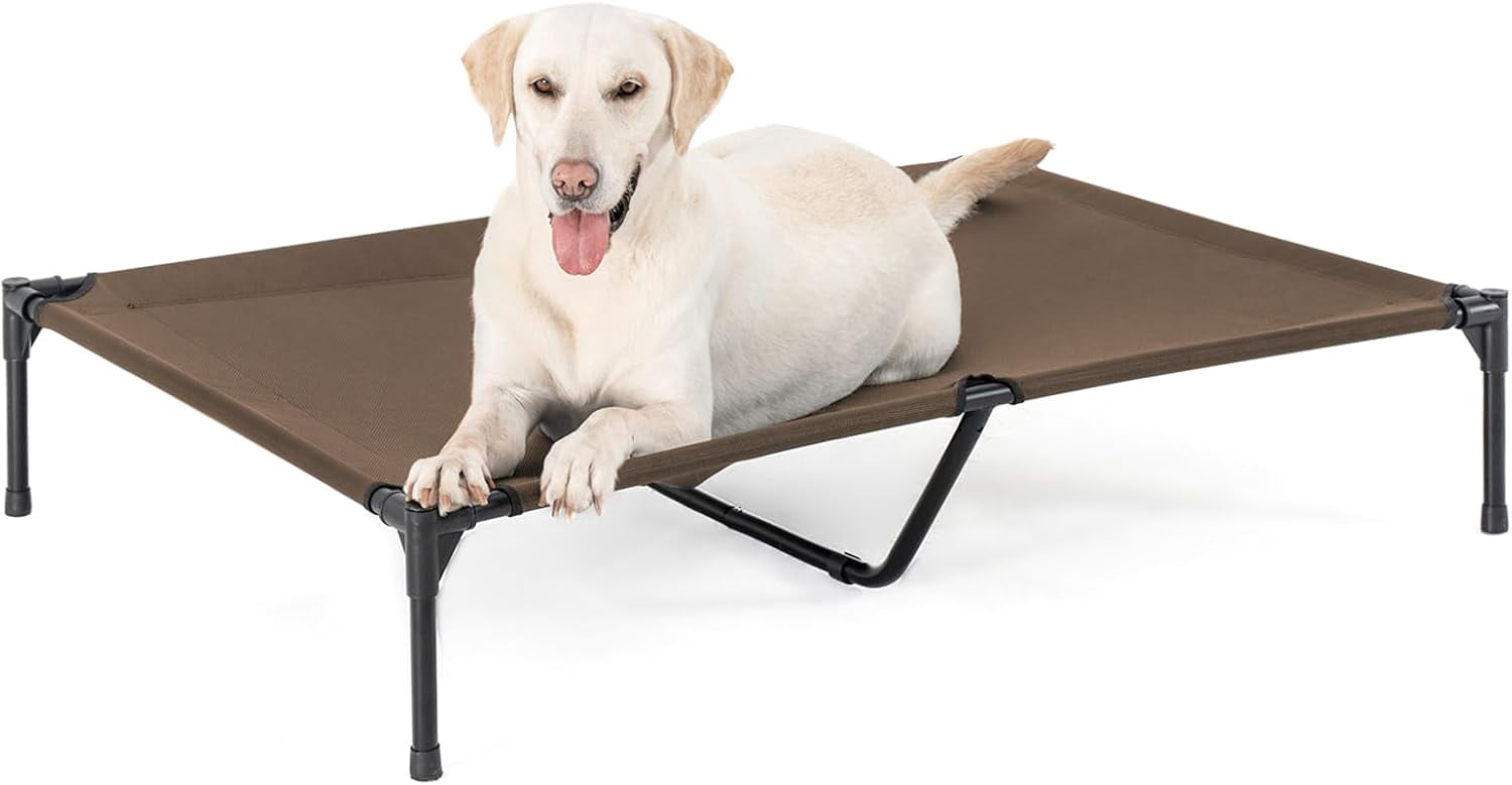 XL Elevated Dog Bed for Large Dogs, Extra Raised Dog Cot Beds, Heavy Duty Pet Cots with Durable Supportive Teslin Recyclable Mesh, Indoor & Outdoor Pet Bed, Dark Grey