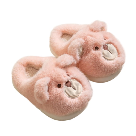 HNMKIU Girls Winter Warm Fuzzy Slippers Indoor Cute Bear Design Comfortable Kids Home Footwear Toddler Slippers Girl for Children Ages 12M To 8Y Z1029E-Pink,12-18 Months