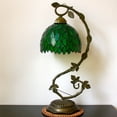 thumbnail image 6 of Tiffany Lamp Stained Glass Table Bedside Lamp, Green Wisteria Banker Desk Reading Light with Thin Rustic Metal Leaf Base 21" Tall for Bedroom Living Room, Country Style WERFACTORY LED Bulb Included, 6 of 7