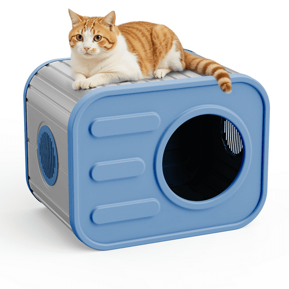 Cat House for Indoor & Outdoor Cats - Resin Weatherproof Shelter with Camera-Shaped Design, Versatile for Home & Yard Use