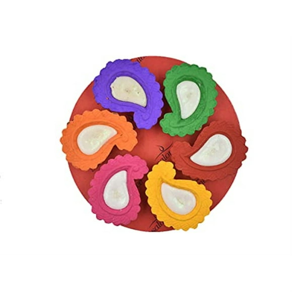 Set of 6 Diwali Diyas for Outdoor Lights and Decoration Decorative Handmade Terracotta Clay Diya with Tray Tea light Holder Deepavali Dia with Greeting Card Diwali Decorations & Gift Items