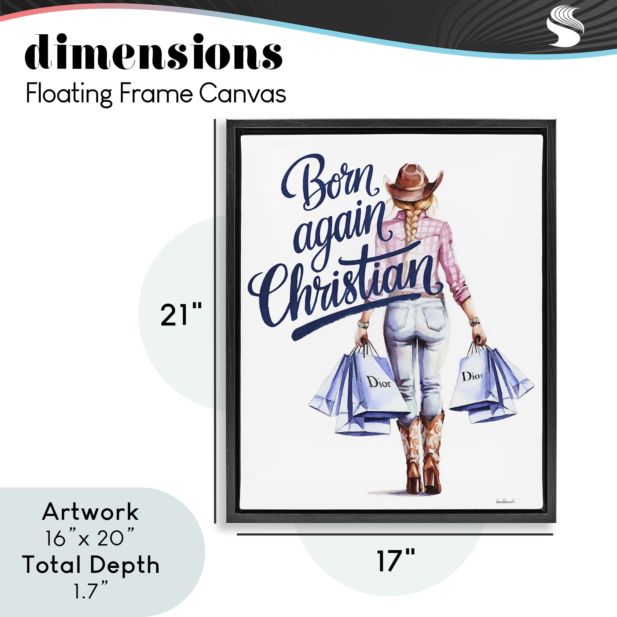 Born Again Christian Cowgirl Black Framed Floater Canvas Wall Art, design by Amanda Greenwood