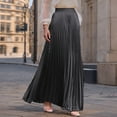 thumbnail image 2 of WTOBBY Women's Casual Pleated Solid Color Maxi Skirt A-Line Floor Length Skirt High Waist Flowy Swishy Long Skirt with Elastic Waist for Boho and Daily Style,Black L, 2 of 5