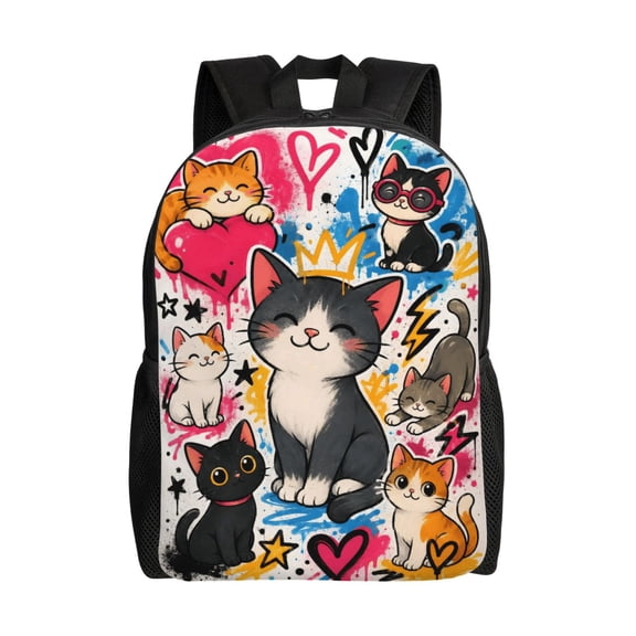 Cute Street Art Kitty Cat Backpack Full Front Print Travel Laptop Bag for Men and Women