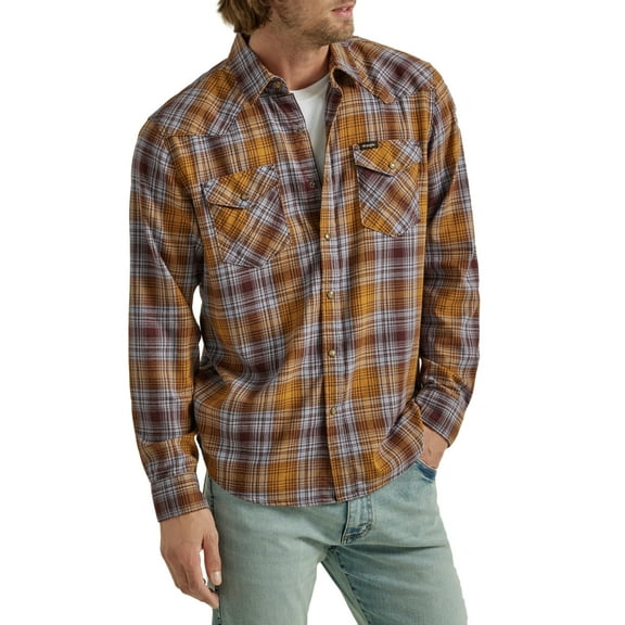 Wrangler® Men's and Big Men's Regular Fit Long Sleeve Fashion Twill Plaid Shirt, Sizes S-2XL