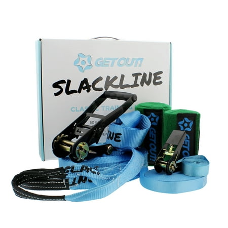 Slackline Kit – 50' Ft Slackline, Training Line, Tree Guards,