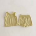 thumbnail image 4 of Toddler Girls Summer Outfits Ruffle Sleeveless Tank Top and Short 2 Piece Cotton Clothes Set Yellow 1-2 Years, 4 of 5