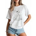 thumbnail image 2 of Women's T-Shirt Skeleton Herb Butterfly Short Sleeve Casual Tee Classic Crew Neck T Shirt for Women White, 3XL, 2 of 7