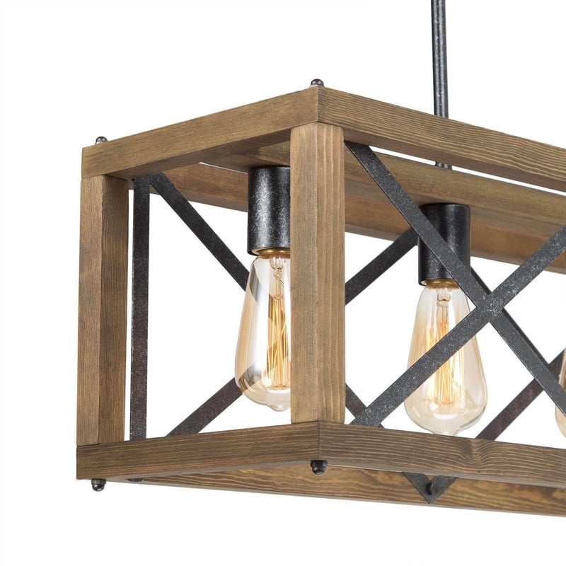 LNC 4-Light Wood Farmhouse Chandelier for Kitchen Island or Dining Room