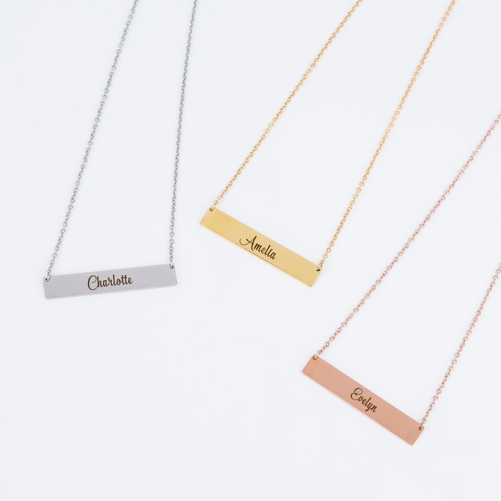 Personalized Polished Stainless Steel Bar Name Necklace Engrave Birthday Christmas Anniversary Gift for Mom Her