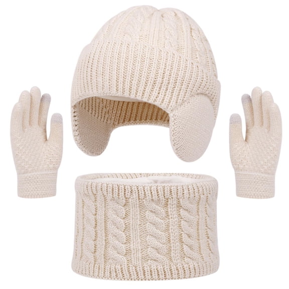 QASIEATN Kids' Everyday Wear Accessories 3 Pcs Kids Winter Hat Gloves Scarf Set Solid Knitted Beanie Hat Neck Warmer Mittens Fleece Lined Set for Boys and Girls