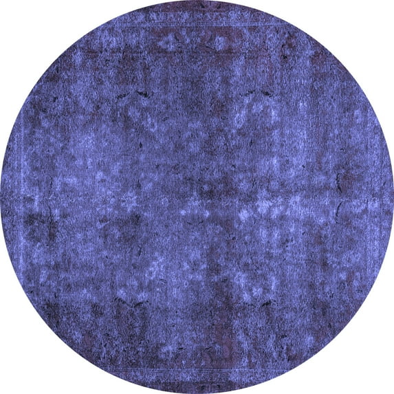 Ahgly Company Machine Washable Indoor Round Abstract Blue Modern Area Rugs, 6' Round