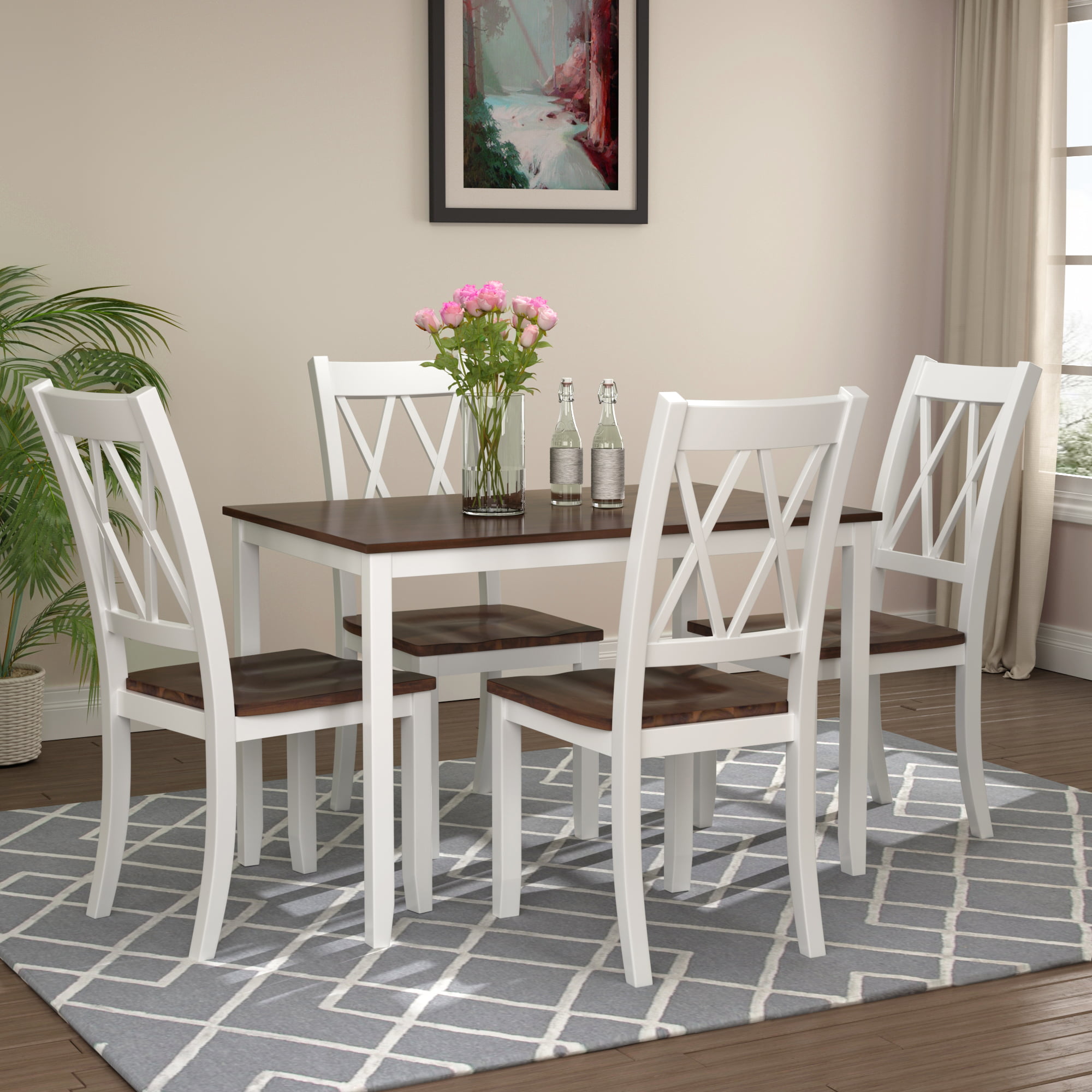 5 Piece Dining Table Set Square Kitchen Table With 4 Chairs Compact Dining Room Set Wood Home Kitchen Table And Chairs For 4 Person Ideal For Dining Room Kitchen Apartment Small Space