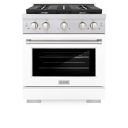 ZLINE 30 in. 4.2 cu. ft. Paramount Gas Range with 4 Burner Cooktop and Convection Gas Oven in DuraSnow Stainless Steel with White Matte Door (SGRS-WM-30)