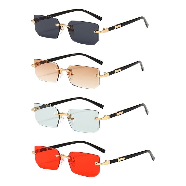 Rimless Rectangle Sunglasses Women Men Small Square Frameless Glasses Eyewear