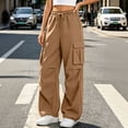 thumbnail image 3 of Aeguzox Womens Pants Elastic Waisted Outdoor Joggers Casual Loose Solid Color Cargo Pants with Multi-Pockets,Sizes S-2XL, 3 of 7