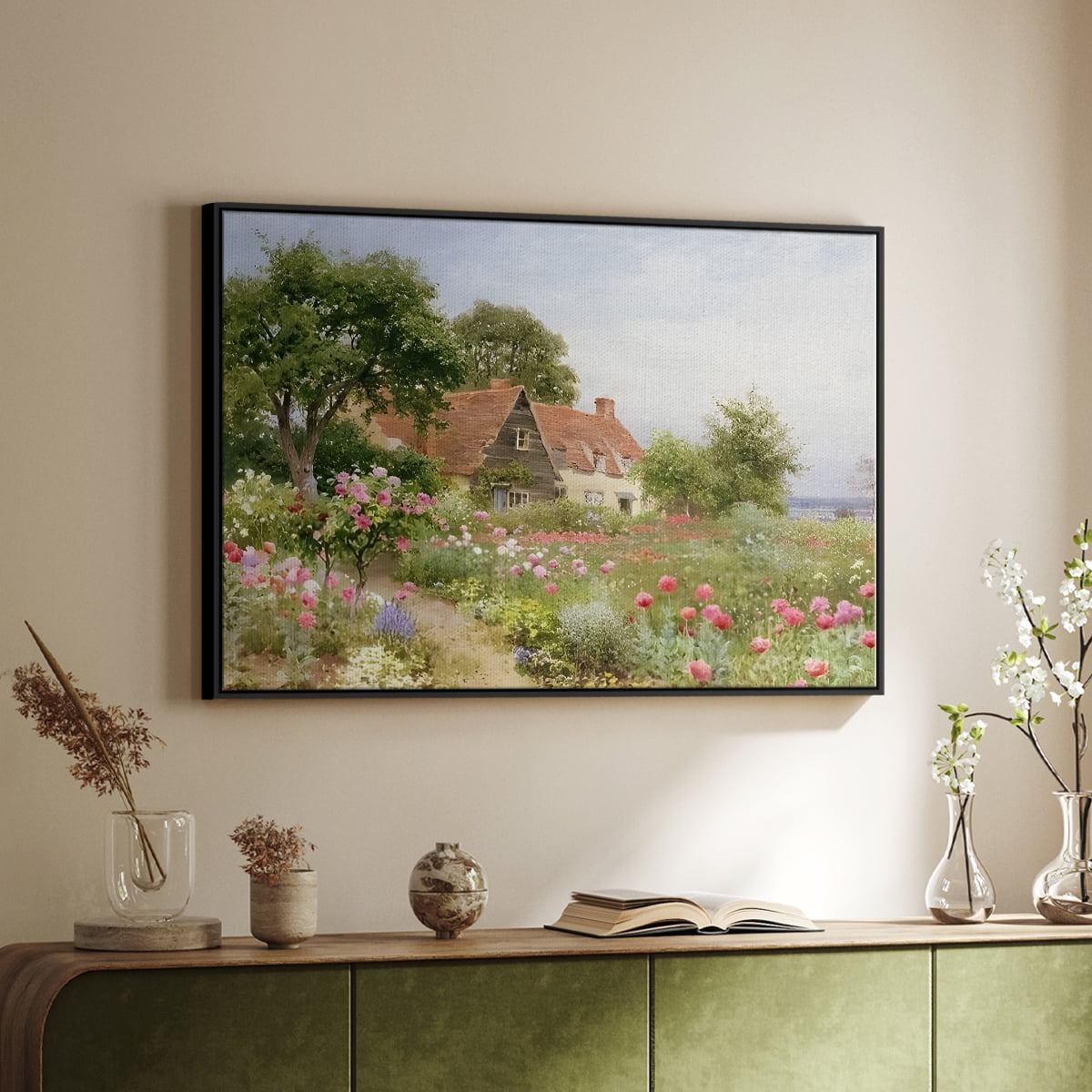 Vintage Landscape-CCLIV By Wexford Home Framed in Black Wood Gallery Wrapped Canvas 27 in. x 41 in.