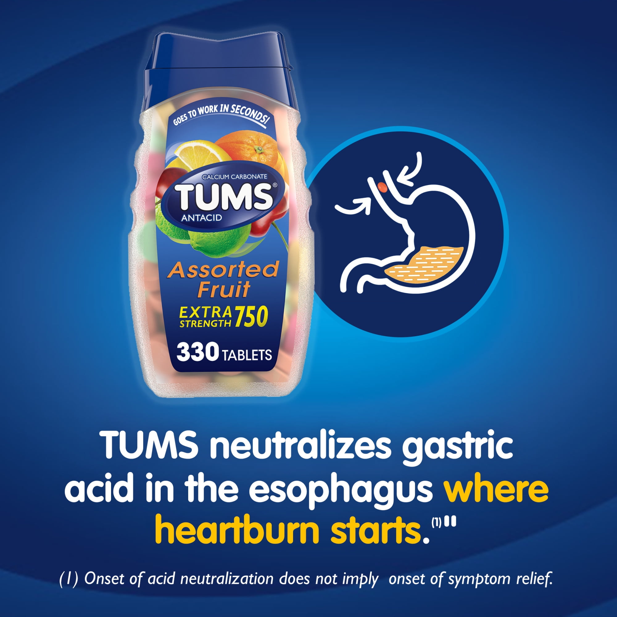 Tums Extra Strength Heartburn Relief Chewable Antacid Tablets, Fruit, 8 Count, 3 Pack