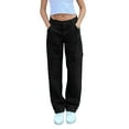 thumbnail image 1 of Gibobby Jeans dama cintura alta Pantalones de pierna ancha rectos de mezclilla para mujer Pantalones casuales con bolsillo(Negro,G), 1 of 5