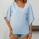 thumbnail image 3 of Blusa túnica plisada de manga corta abullonada para mujer: cuello redondo, color liso, corte recto, para ocasiones informales y de negocios, 3 of 7