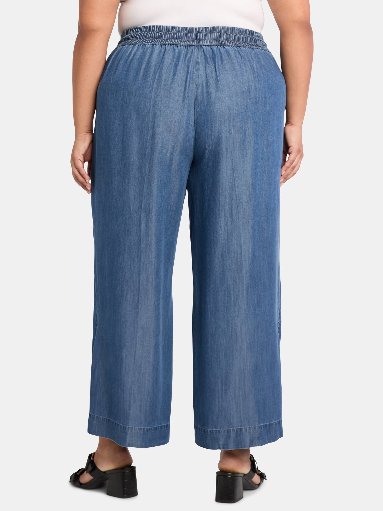 JMS Just My Size by Hanes Women's Plus Chambray Split Hem Pants, 28” Inseam, Sizes 0X-4X