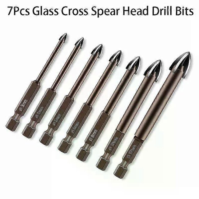 7Pcs Glass Cross Spear Head Drill Bits Tungsten Carbide Glass Drilling Bit Set Tile Marble Mirror Drill Wall Bottle Cutting Tool