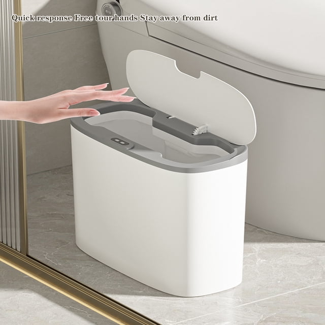 Motion Sensor Trash Can, Wall-mount Slim Automatic Garbage Can With Lid, 3.7 Gallon Waterproof Touchless Smart Trash Bin For Bathroom Office