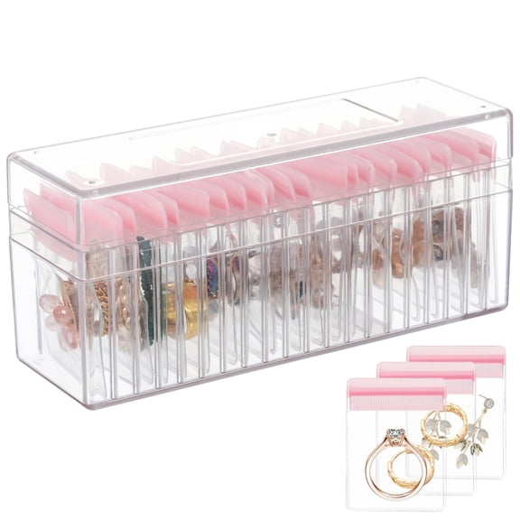 Acrylic Jewelry Box with 20 Bags, Clear Jewelry Organizer with Portable PVC Sealing Bags, Anti Oxidizing Transparent Plastic Holder, Travel Jewelry Case for Earrings Rings Necklaces Bracelets
