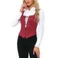 thumbnail image 4 of INSPIRE CHIC Vintage Vest for Women's Lace Zipper Up Cropped Jacket Wide Strap Sleeveless Waistcoat Vests M Burgundy, 4 of 6
