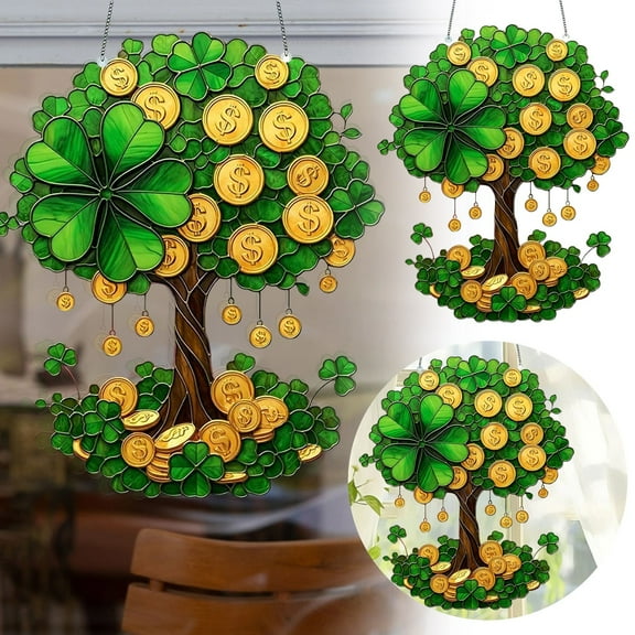 St. Patrick's Day Shamrock Sun Catcher Ornaments Acrylic Stained Glass Sun Catcher Tree Window Hanging Decor
