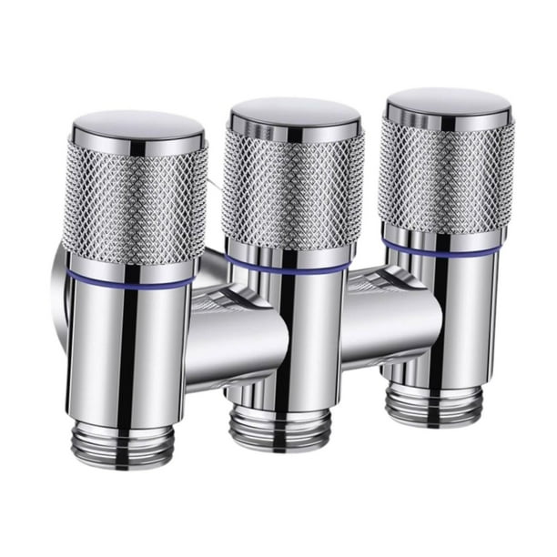 Válvula de cierre angular de 1/2 pulgada de acero inoxidable para control de flujo de agua de baño, 1 entrada y 3 salidas Plata