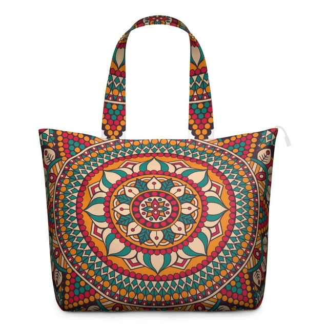 Spiritual Healing Mala Travel Duffel Psychedelic Pattern Tote with Relaxation Design, Meditation, Energy Anxiety Relief Inspired