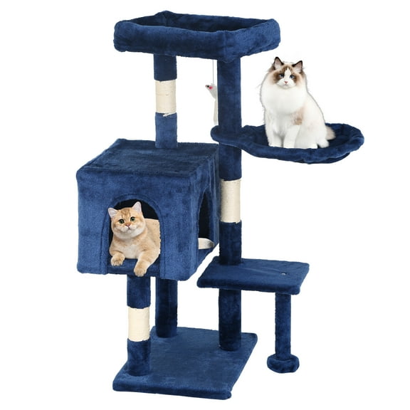 CL.HPAHKL Cat Tree, 36 inch Small Cat Tower with Scratching Post & Funny Toy for Indoor Cats, Cat Condo Furniture Activity Center for Kittens, Navy Blue