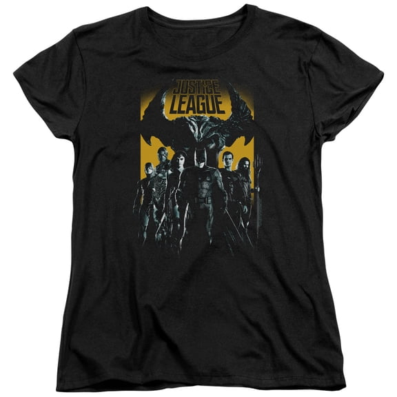 Trevco Sportswear JLM112-WT-3 Justice League Movie Stand Up to Evil Womens Short Sleeve T-Shirt, Black - Large