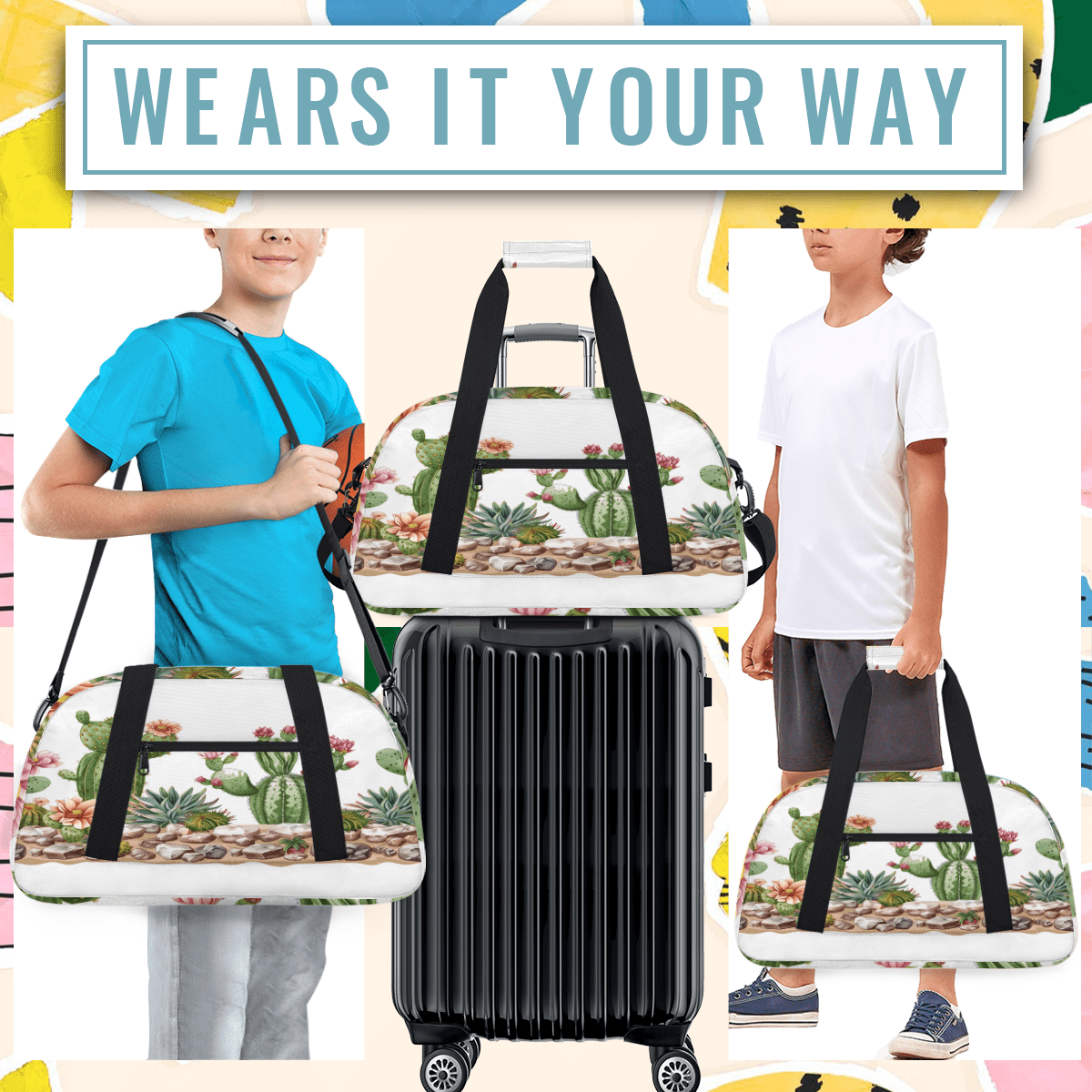 Herdesigns Sports Duffle Bags Travel Duffle Bag Gym Bag Cacti Succulen Weekender Travel Bag Waterproof Overnight Bag Carry On Travel Tote Bag Dance Bags