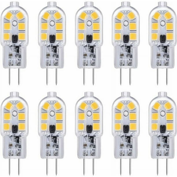 Bombilla LED no regulable, ahorro de energía, 2 W, repuesto para autocaravana, base G4 de dos pines, blanco frío 6000 K, cubierta de PC transparente, alta reproducción cromática, paquete de 10