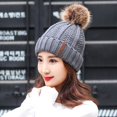 thumbnail image 4 of Women‘S Warm Solid Thicken Wool Hat Stripe Knit Windproof Cap, 4 of 4