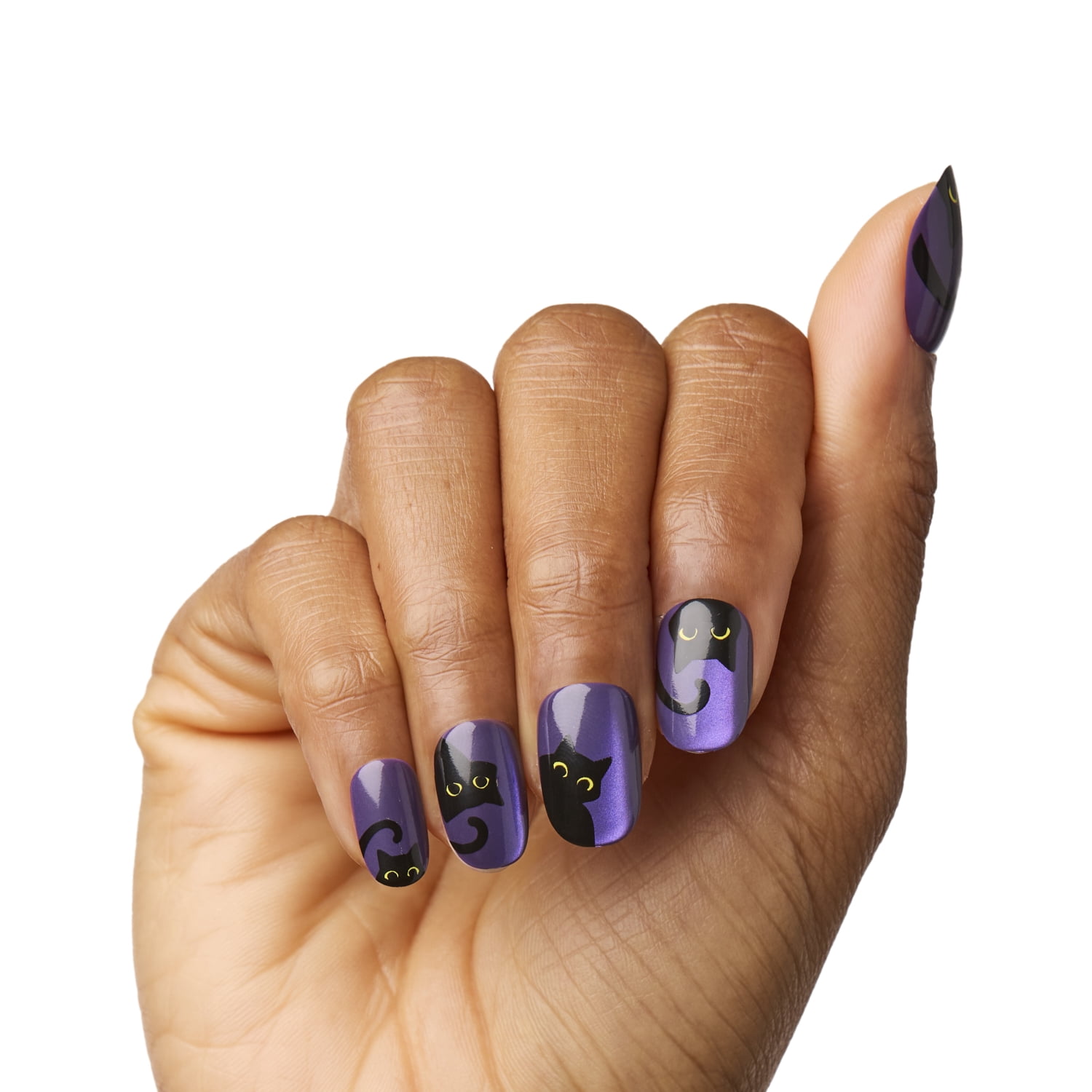 Olive & June Super Stick Effects Short Round Press-on Nails, Black Cat Velvet, 32 Pieces