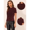 thumbnail image 2 of INSPIRE CHIC Blusa de fiesta de manga corta con cuello redondo y lentejuelas de terciopelo para mujer borgo?a XS, 2 of 5
