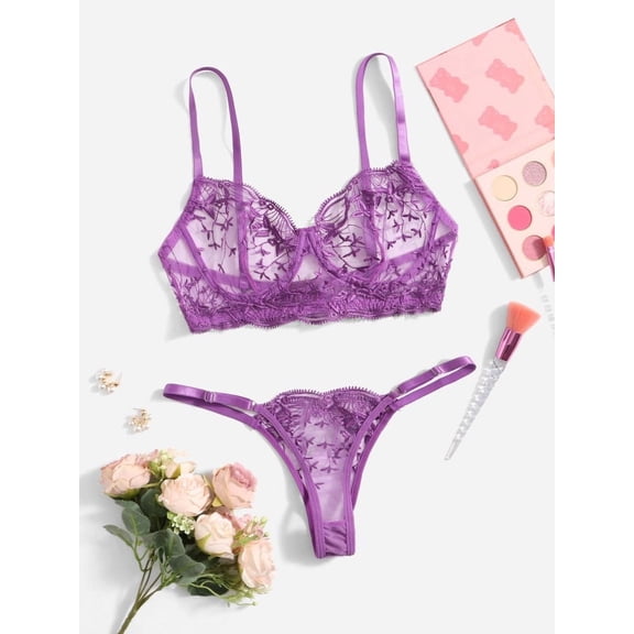 Purple Lingerie See Through Set Lace
