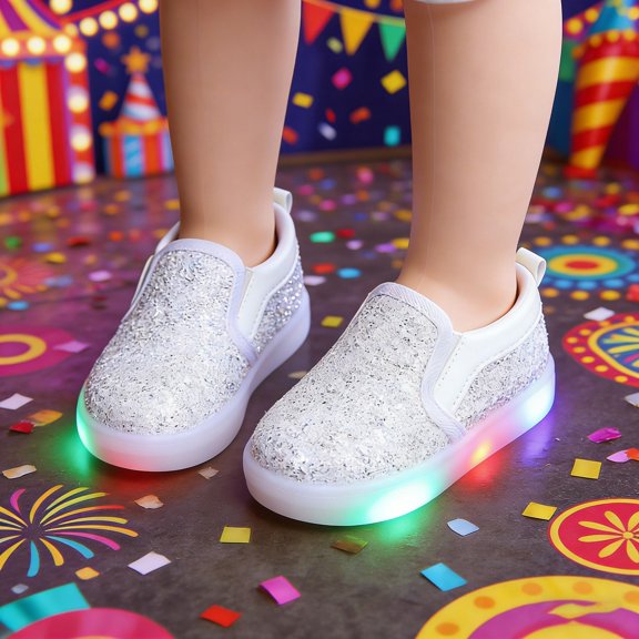 Toddler Girl Boots,Girls Fashion Sneakers with Flashing LED Lights Sparkly Casual Shoes Breathable Platform Sole Comfortable Kids Shoes for Play and Nighttime,Toddler Snow Boots,White,3.5-4 Years