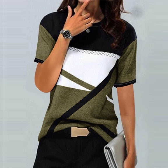 LiMoi Summer Tops for Women Trendy Plus Size Short Sleeve T Shirts Color Block Shirt Plus Size Oversized Tshirts Cotton Items Ordered by Me