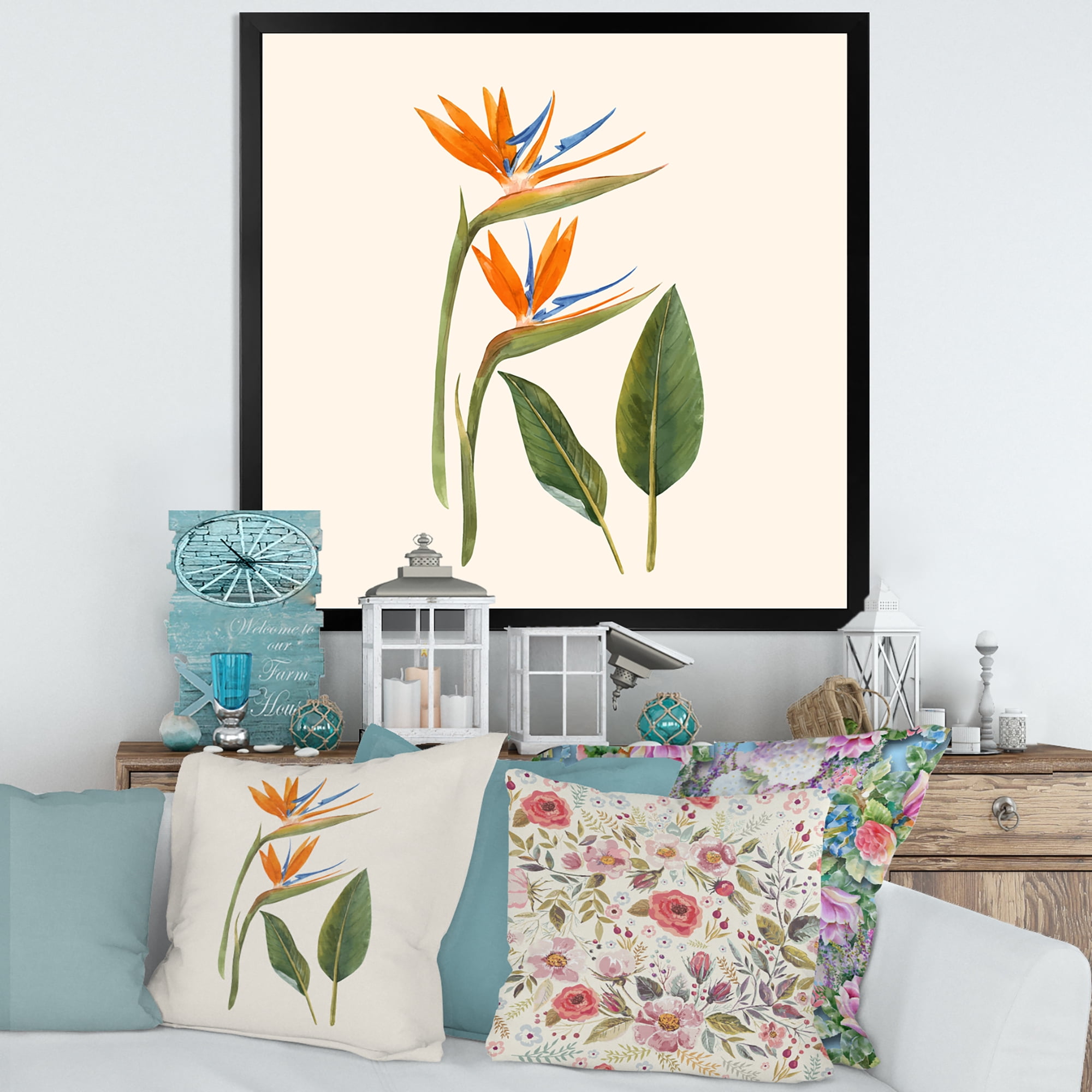 Designart 'Ancient Strelitzia Flowers' Traditional Framed Art Print