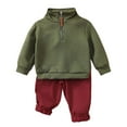 thumbnail image 2 of Tfken Toddler Children Girls Outfit Set Solid Color Sweatshirt Long Pant Striped 2025 Green Outfits Sets Size 12-18 Months, 2 of 9